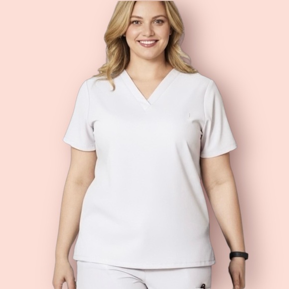 Mandala Scrub Top XL Women’s White V-Neck Chest Pocket PO22-S - Picture 1 of 8